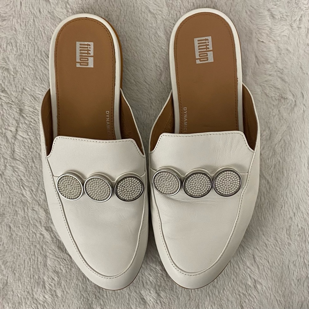 Fitflop Gracie Urban White Leather Beaded Circle Mules Women’s Size 8 - Picture 6 of 11